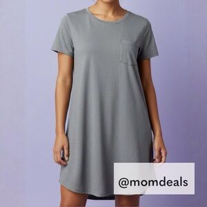 EUC Lula Roe Carly Swing Dress Patch Pocket High Low Hemline Jersey Gray